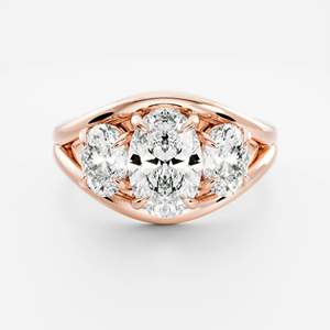Anillo de Lujo de Oro Sólido de 14k con Certificación IGI, Diamante Cultivado en Laboratorio de Corte Ovalado con Engaste de Garras, Anillo Trílogo de Tallo Dividido con Tres Diamantes CVD HPHT - Product Image 6