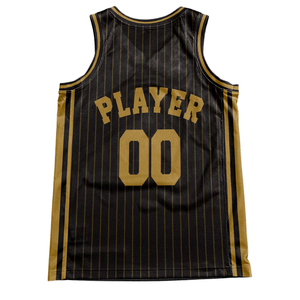 Conjunto de Uniforme de Baloncesto Retro Personalizado con Rayas Doradas y Negras, Jersey con Texto Dorado, Pantalones Cortos, Diseño Retro con Nombre y Número del Equipo - Product Image 4