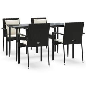 Ensemble de salle à manger de jardin noir avec coussins blanc crème comprenant table et chaises - Product Image 2
