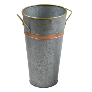 Pot de fleurs galvanisé de qualité industrielle en fer, design décoratif pour plantes vertes, finition gris intégral - Product Image 3