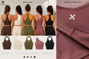 X Sports City – Haut de yoga asymétrique à col halter et épaule unique pour femme, couleur unie, sans couture, respirant, léger, avec empiècement avant - Product Image 2