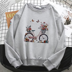 Sudaderas con capucha para mujer, sudadera de lana cálida con estampado de mariposas florales retro y bicicleta, jersey suave con cuello redondo, nueva calidad profesional - Product Image 2