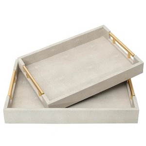 Rectangular Wood Storage <b>Tray</b> With Distressed Finish And Gold Handles Minimalist Design For Table Top Organization - Product Image 6