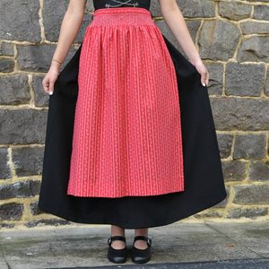 Women's Bavarian Style Dirndl Dress Maxi Length <b>Red</b> Pleated A-Line Vintage Folk Costume Short Sleeve High Waist Jewel Neck - Product Image 2