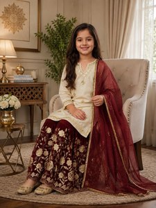 Ensemble de vêtements indiens pakistanais pour filles, en soie Frendy, avec sequins et broderies Zari, séchage rapide, doublure en micro-coton lourd et doux, Kurta Palazzo - Product Image 2
