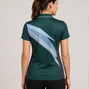 Polo pour femme personnalisé vert forêt avec swoosh argenté, séchage rapide, respirant, manches courtes, uniforme de golf performant WPS-0877 - Product Image 3