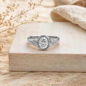 Best Selling Oval Cut Lab Grown Engagement Platinum Ring 18K Gold Wedding Bezel Set Bridal Solitaire Ring <b>Fine</b> <b>Jewelry</b> - Product Image 4