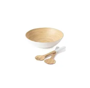 Bamboo Salad Bowl and Servers Set Large 28cm Wooden Salad Bowl with Contemporary Smooth Finished Eco Friendly Easy to Clean 2023