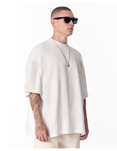 Men's Oversized <b>White</b> T-Shirt With Lace Applique Patch Street Style Short Sleeve O-Neck Cotton Jersey <b>Tee</b> - Product Image 5
