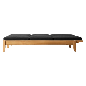 Chaise longue double en teck minimaliste moderne avec coussin noir et dossier réglable, mobilier d'extérieur pour piscine, personnalisation possible - Product Image 3