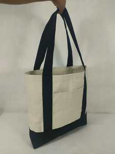 Women <b>Canvas</b> <b>Tote</b> <b>Bag</b> with Front Pocket and <b>Black</b> Handles - Product Image 2