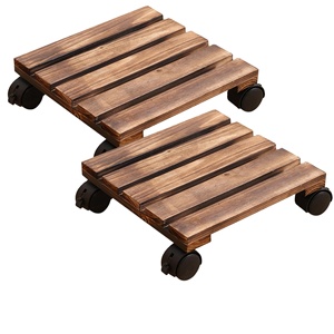 Soporte para Macetas de Madera Natural Sólida con Ruedas, Base Rodante para Plantas, Hecho en Vietnam - Product Image 1