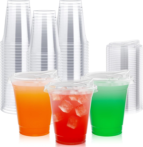 Vasos de Plástico Desechables Transparentes, Libres de BPA, Degradables, con Tapas para Café Helado, Bebidas Frías, Jugos y Smoothies, Ecológicos para Fiestas - Product Image 2