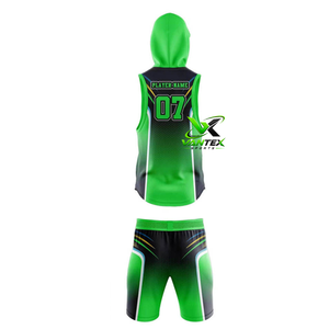 Vantex Green Black Sublimation <b>Men's</b> Hooded Basketball Jersey <b>Shorts</b> Set 100% Polyester Custom 07 - Product Image 2
