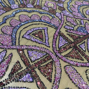 Exquisita Tela de Malla con Cuentas Bordadas a Mano, Cuentas de Vidrio Doradas y Lentejuelas para Diseño de Moda de Alta Gama y Confección de Prendas - Product Image 5