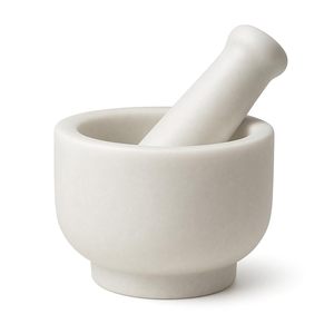 Ensemble mortier et pilon en marbre blanc de qualité supérieure, moulin à épices en pierre naturelle, outil de cuisine traditionnel Khal Batta pour broyer les épices et les herbes - Product Image 1