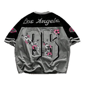 Maillot de football américain tendance pour homme, col en V en maille, imprimé floral, numéro, coupe oversize, streetwear, personnalisable, fabricant OEM en gros, USA - Product Image 5