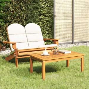 Ensemble de 2 chaises longues de jardin en bois naturel et blanc crème, meubles d'extérieur élégants - Product Image 1