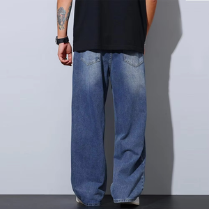 Custom Men's Denim Jeans Casual Streetwear Pants Straight Fit Washed Cotton <b>Trousers</b> for Clothing Brands - Product Image 2