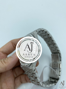 AARVA JEWELS นาฬิกาข้อมือผู้หญิงสุดหรูสแตนเลสสตีล โมอิสซาไนต์ อะคริลิค แซฟไฟร์ คริสตัล โครโนกราฟ 25 มม. อะนาล็อก ควอตซ์ วันที่ - Product Image 3