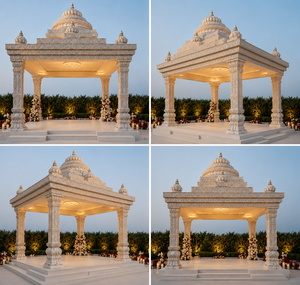 Mandap Tradicional Estilo Templo con Cúpula Tallada en Forma de Loto, Mandap de Fibra Premium para Bodas de Destino, Mandap Blanco para Bodas - Product Image 2