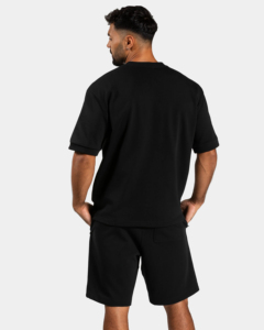 Conjunto de Verano Cómodo de Color Sólido para Hombre, Camisetas y Pantalones Cortos de Algodón Personalizados, Hombros Caídos, Corte Holgado, Transpirable, Estilo Urbano - Product Image 5