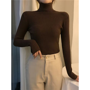 Femmes élégant Chic Vintage Harajuku pull à col roulé automne hiver mince élastique pull basique solide hauts en tricot Chic élégant - Product Image 1