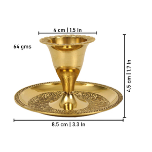<b>Brass</b> Tea Light Holder <b>Candlestick</b> Handmade Decorative Candle Holder with Tray for Home Festival Decor - Product Image 2