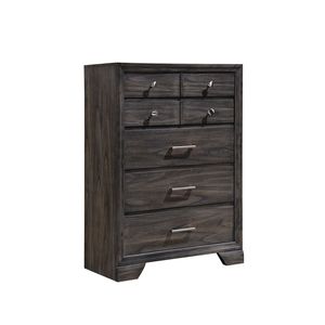 Cassettiera Alta Contemporanea in Legno Grigio con Finitura Venatura Scura e Maniglie in Metallo, 1 Pezzo - Product Image 1