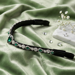 Cabezada de cuero con cristales verdes y diamantes de imitación para caballo, accesorios ecuestres - Product Image 2