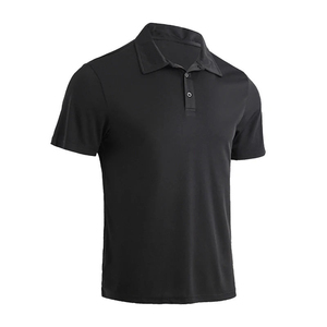 Polo de Manga Corta Negro para Hombre, Corte Regular, Estilo Casual, Color Sólido, Tejido Oxford - Product Image 1