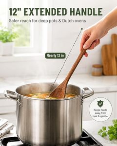 Cuillères de cuisine en bois d'acacia, ensemble de 2 ustensiles de cuisine, plaqué or rose, manche long, prise en main confortable, pour mariage, passe au lave-vaisselle - Product Image 3