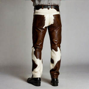 Pantalones de cuero de vaca para hombre, cintura media, con pelo, elegantes, informales - Product Image 2