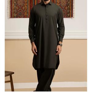 Dernier design traditionnel ethnique afghan musulman, shalwar kameez noir pour homme, ensemble 2 pièces, col respirant, style classique, robe de fête - Product Image 3