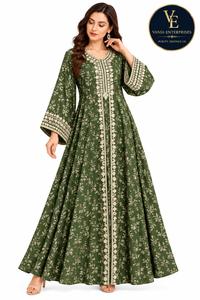 Elegant Women's Adults Embroidered Loose Floor Length Islamic Robe V Neck Floral Pattern Modest Arab Eid <b>Prayer</b> <b>Abaya</b> Summer - Product Image 4