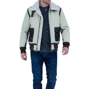 <b>Men's</b> Genuine Aviator <b>Shearling</b> Puffer <b>Jacket</b> Windproof Beige Water Resistant Customized Logo Loose Fit Winter Outerwear OEM - Product Image 4