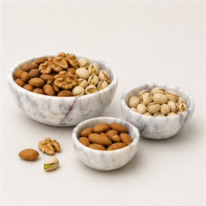 Ensemble de bols en marbre blanc naturel de luxe en gros – Bols décoratifs modernes emboîtables pour salade de fruits et centre de table de salon - Product Image 4