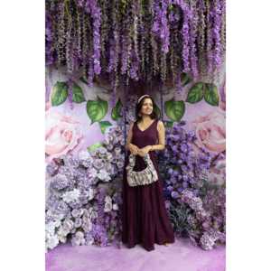 Vestido Largo Morado con Estampado de Remolacha, Transpirable y de Estilo Simple, Silueta Holgada, Talla XS, Cintura Natural, para Ocasiones Diarias - Product Image 3