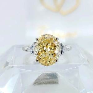 Classic Oval Cut Fancy Yellow Diamond Engagement <b>Ring</b> Natural GIA Certified White Gold Women's Jewelry - Product Image 4