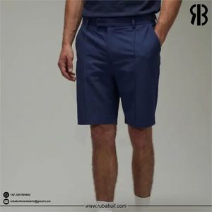 New Men's Navy <b>Blue</b> Solid Oxford Bermuda Shorts Mid Waist Casual Style With Pockets Breathable Woven Cotton Fabric Casual Shorts - Product Image 3