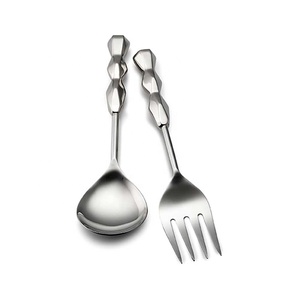 Brass Silver Plated Unique Round Design Salad Server Handmade with Ribbed Handle Curved Palm Tree <b>End</b> - Product Image 5