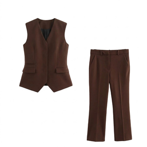 Ensemble 2 pièces style urbain en gros, gilet moderne à col en V et pantalon droit, fournisseur de vêtements urbains personnalisés - Product Image 3