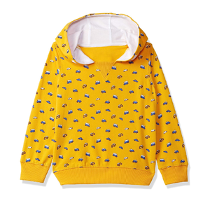 เสื้อสเวตเชิ้ตมีฮู้ดสีเหลืองสำหรับทุกเพศ พิมพ์ลายรถการ์ตูน ทรงปกติ ผ้าฝ้ายถัก สวมใส่สบายในฤดูใบไม้ร่วง - Product Image 1
