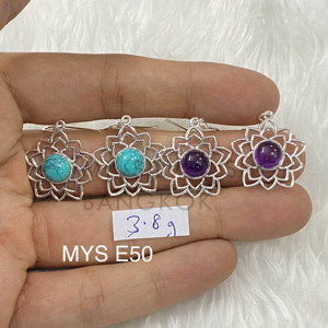 พร้อมส่ง ต่างหูเงินแท้ 925 ประดับพลอยอเมทิสต์ทรงหลังเบี้ย มีสินค้าในสต็อก MOQ ต่ำ - Product Image 1