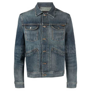Veste en jean vintage personnalisée pour homme, coupe ajustée, bleu délavé, style streetwear, vêtement d'extérieur décontracté, manteau tendance pour homme, vente en gros - Product Image 1
