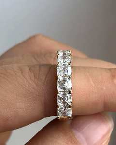 Trendy Asscher Cut Lab Grown Diamond Shared Prong Half Eternity Band Square Radiant Cut Lab Grown Diamond Elegant Wedding <b>Ring</b> - Product Image 4