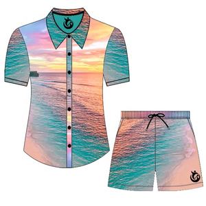Ensemble de chemises et shorts de plage pour hommes, imprimé de fleurs, style européen, américain et australien, en polyester, à séchage rapide, hawaïen - Product Image 1