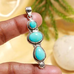Mejor Precio, Turquesa Natural, Forma Ovalada, Engaste en Bisel, Plata de Ley 925 Sólida, Colgante Hecho a Mano para Mujer, Joyería de Regalo - Product Image 3