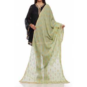 Green Screen-Printed Chiffon Dupatta PS2703 for <b>Cocktail</b> <b>Dresses</b> - Product Image 1