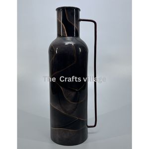 Jarrón de Metal Moderno con Asa, Acabado en Espiral Negro y Marrón, Jarrón Decorativo Artístico para Mesa, Centro de Mesa Elegante para el Hogar - Product Image 2